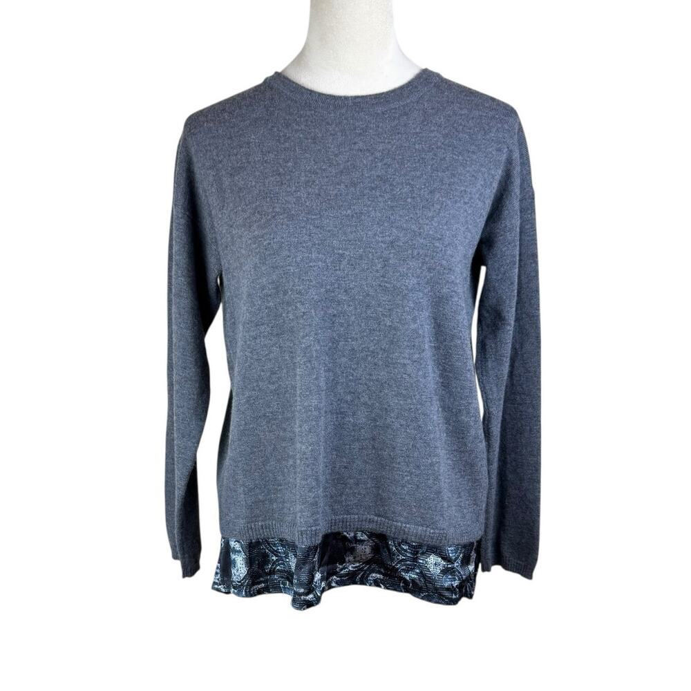 Guido Lombardi Gray Merino Wool Knit Silk Satin Flyaway Back Twofer Sweater